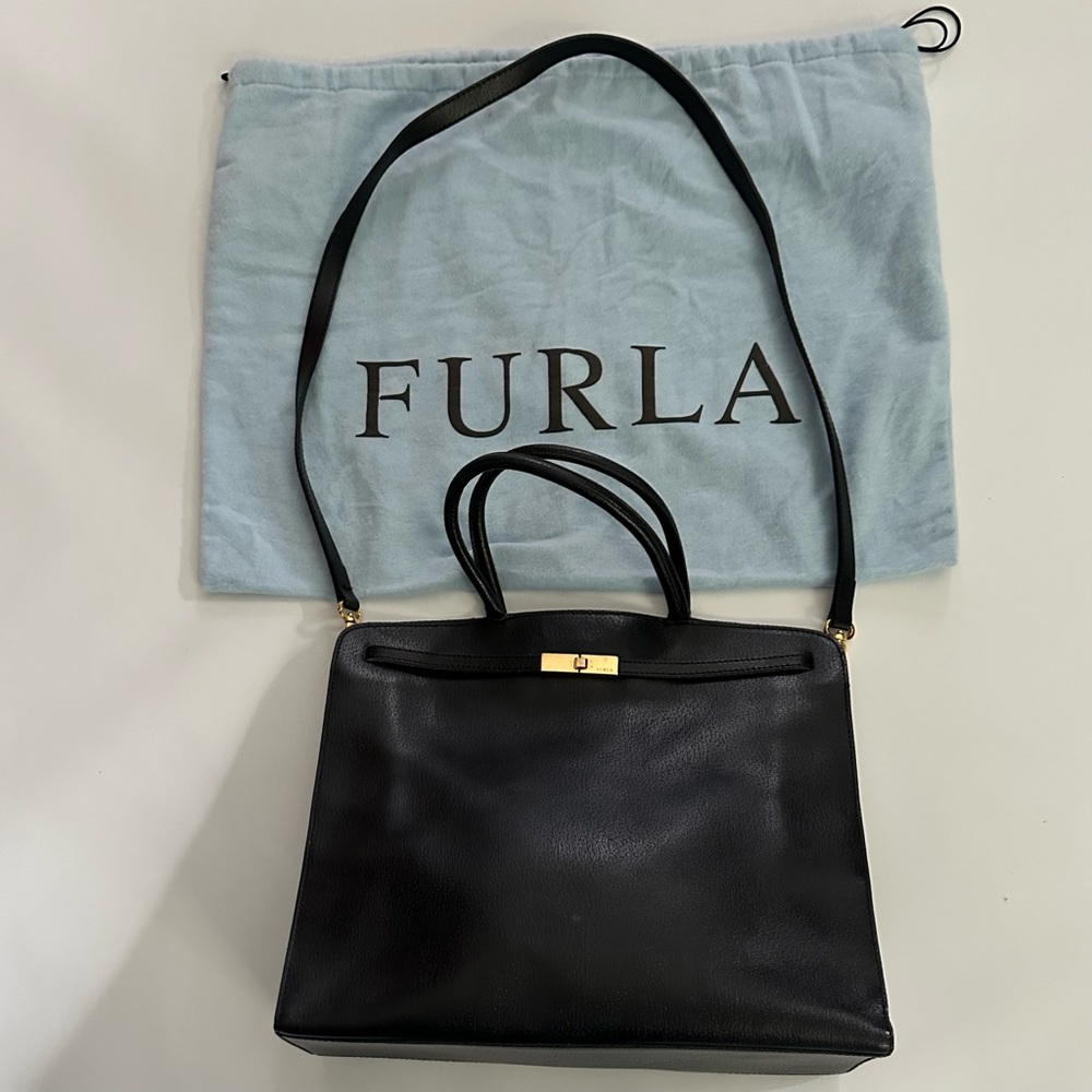 VINTAGE FURLA BLACK LEATHER PURSE